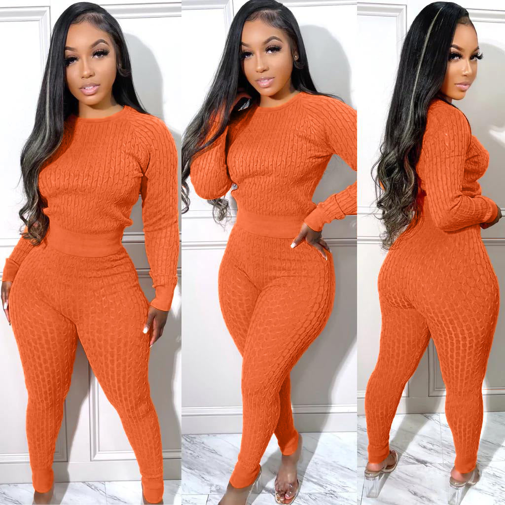 Women's Fashion Casual Solid Color Slim Sweater Two Piece Set