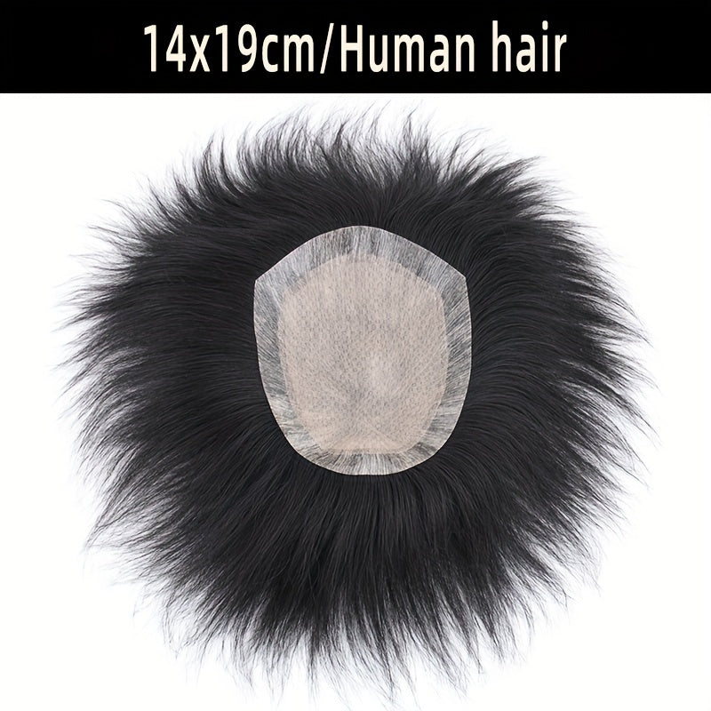 Men's Invisible Hair Topper - Real Human Hair, Straight, Business Style, Full Coverage for All Hair Types