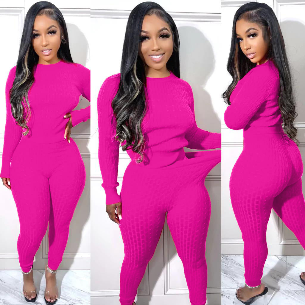 Women's Fashion Casual Solid Color Slim Sweater Two Piece Set