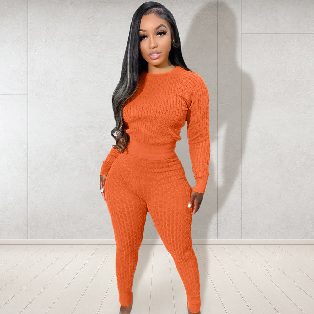 Women's Fashion Casual Solid Color Slim Sweater Two Piece Set
