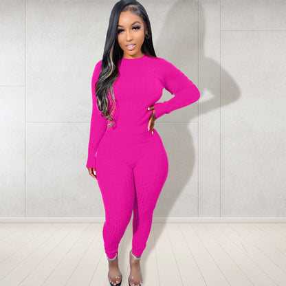 Women's Fashion Casual Solid Color Slim Sweater Two Piece Set