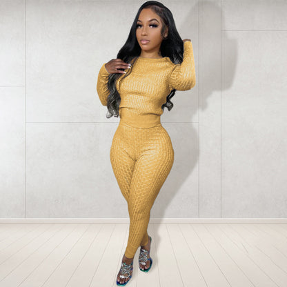 Women's Fashion Casual Solid Color Slim Sweater Two Piece Set